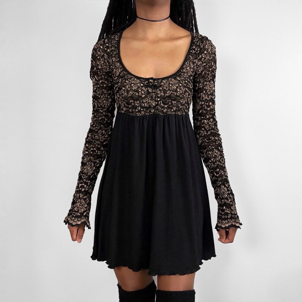 Vintage Y2K Ann Ferriday Babydoll Mini Dress Womens Whimsigoth Goth Gothic